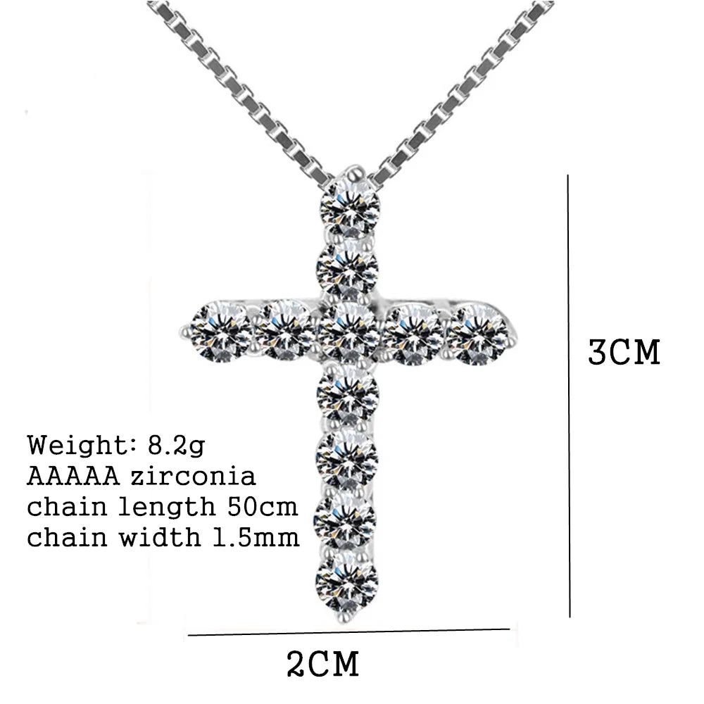 16-24inches 925 Sterling Silver Necklace Box chain Shiny crystal classic cross Pendant