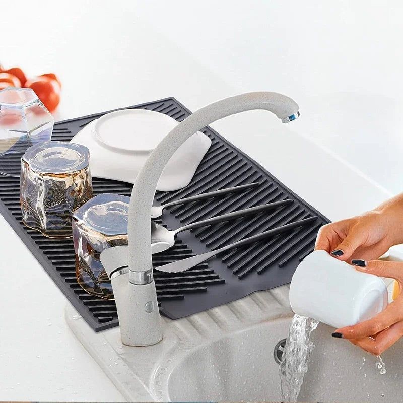 Silicone Dish Drying Mat Kitchen Silicone Drain Pad Bowl Dish Cup Dry Storage Rack 51 x 41cm