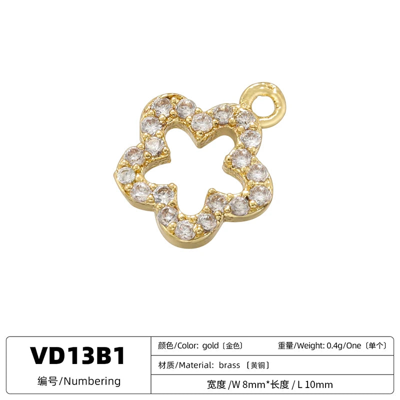 ZHUKOU 2pcs Mini18K Gold-plated Inlaid Zirconia Cute Flower Snowflake Beads