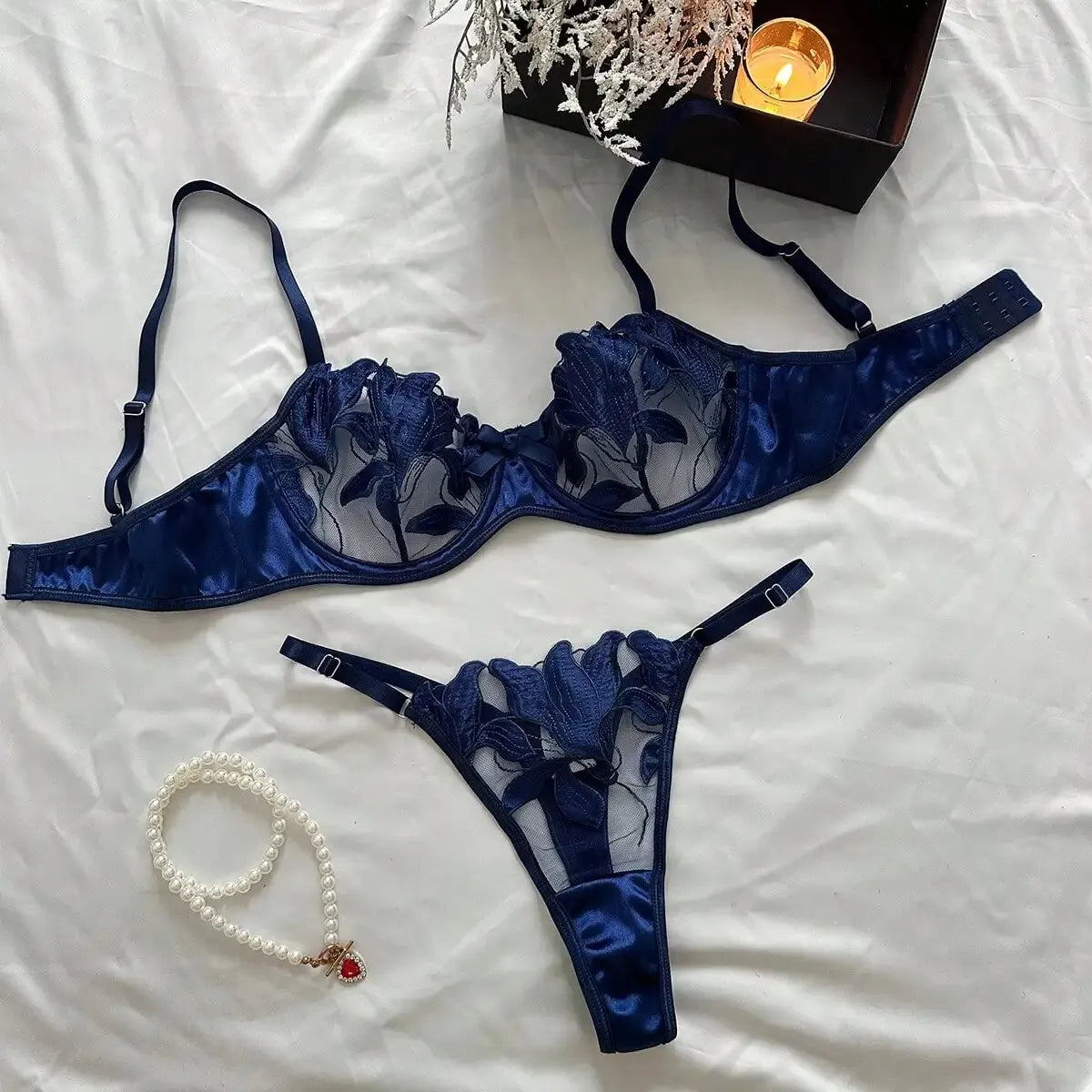 2024 Floral Embroidery Sexy Lingerie Set Women Thin Transparent Bralette Lace