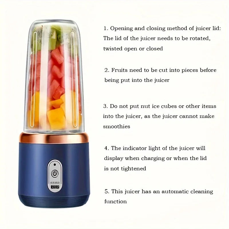 Portable Fruit Juice Blenders Summer Personal Electric Mini Bottle Home USB 6 Blades Juicer