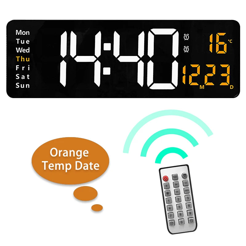 Large Digital Wall Clock Remote Control Temp Date Week Display Power Off Memory Table Clock