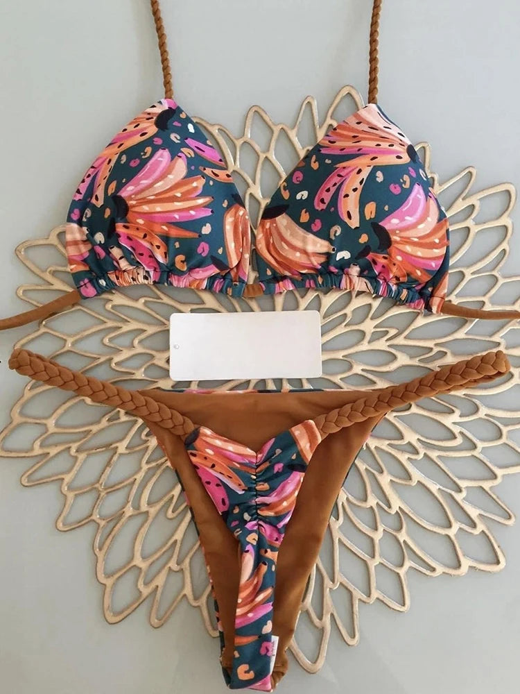 Bikini High Waist Swimsuit Sexy Thong Bikini Set Zebra Print Women Brazilian Swimwear