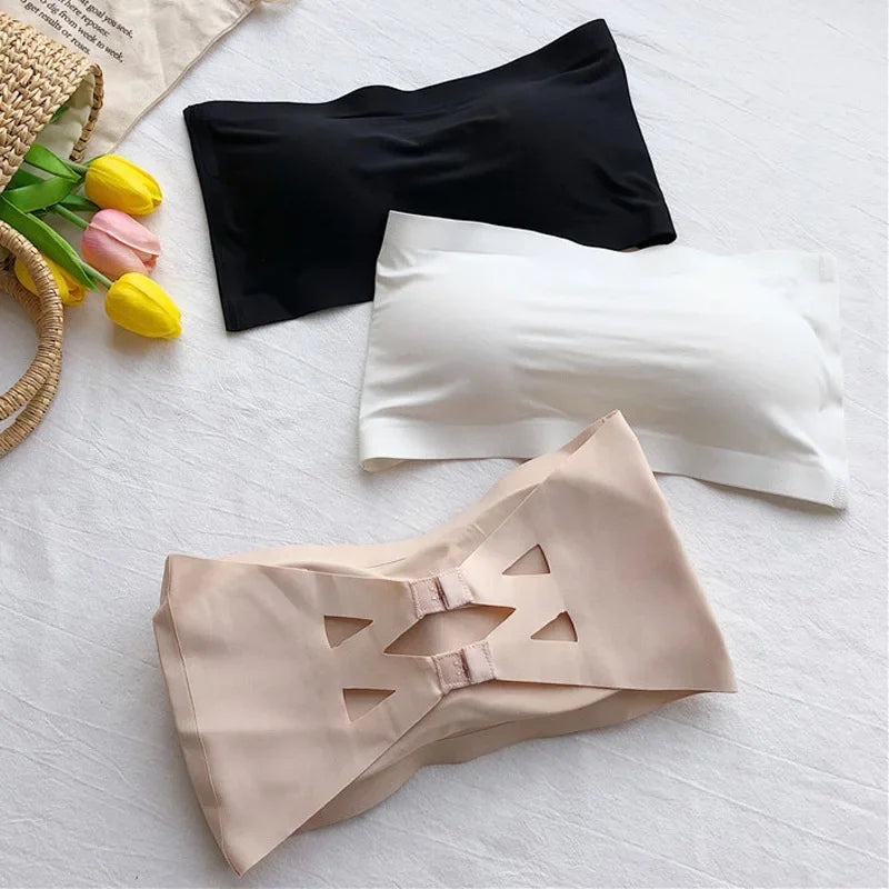 Seamless One-piece Tube Tops Women Removable Pads Intimates Basic Black/White/Skin