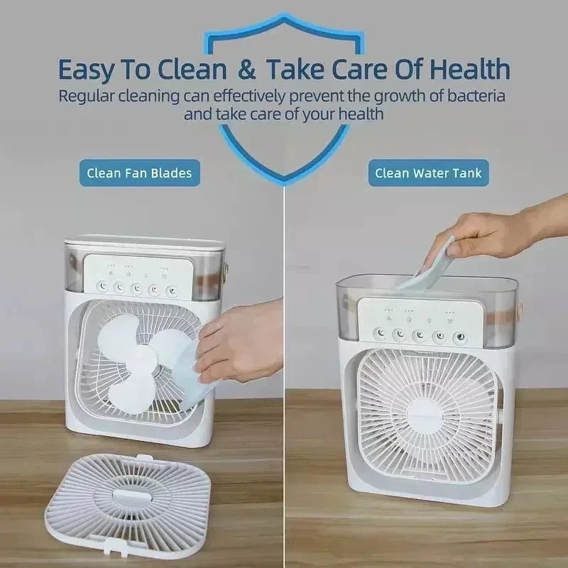 3 In 1 Portable Humidifier Fan Mini Air Conditioners USB Mini fan LED Night Light Water Mist