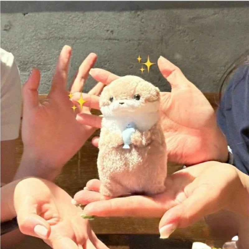 Cute Otters Holding Fish Plush Doll Keyrings Lightweight Hanging Pendant Props For School Bag