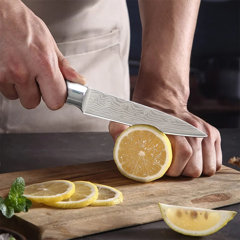 3.5 Inch Kitchen Chef Knife Fruit Knife Stainless Steel Laser Damascus Pattern Colored