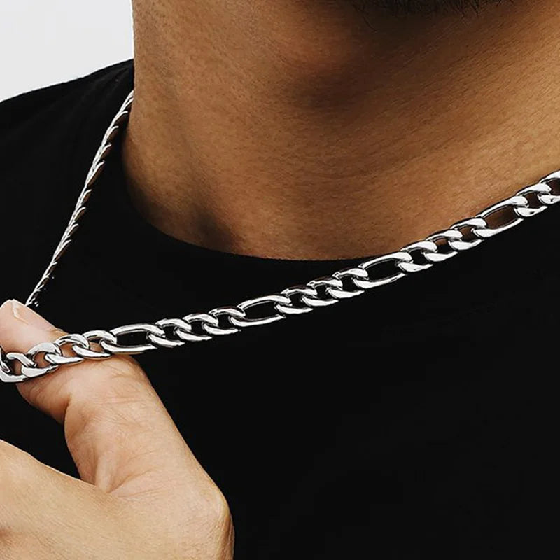 925 Sterling Silver 40-75cm Figaro Chain Necklace Men Women Fashion Simple Chain