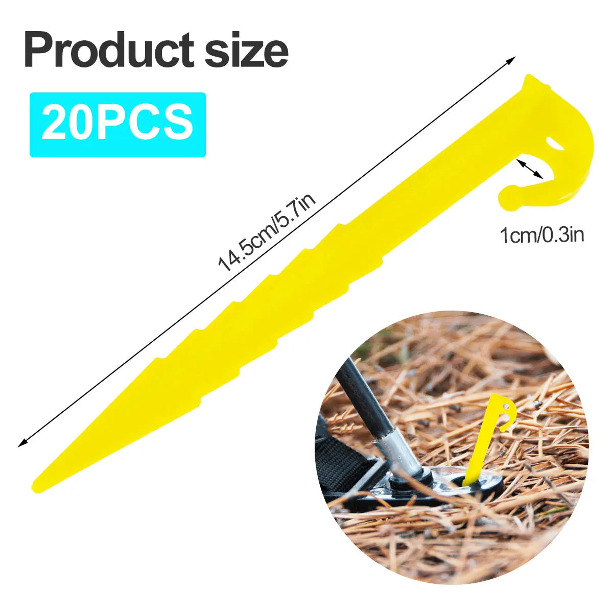 20pcs Plastics Tent Stakes Heavy Duty Tent Pegs 5.7inch Tent Pegs Spike Hook Lengthen Spiral Type