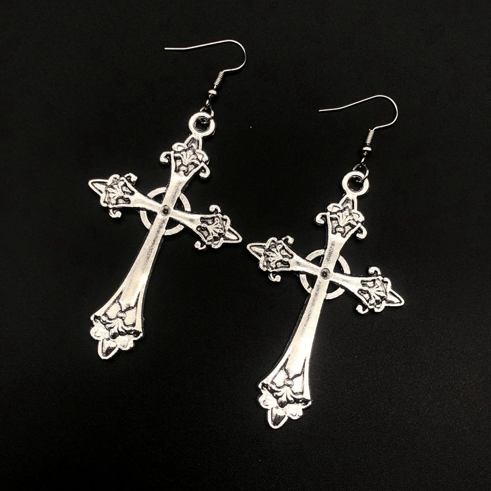 Large Detailed Cross Drill Pendant Jewel Necklace Silver Color Tone Gothic Punk Jewellery Fashion