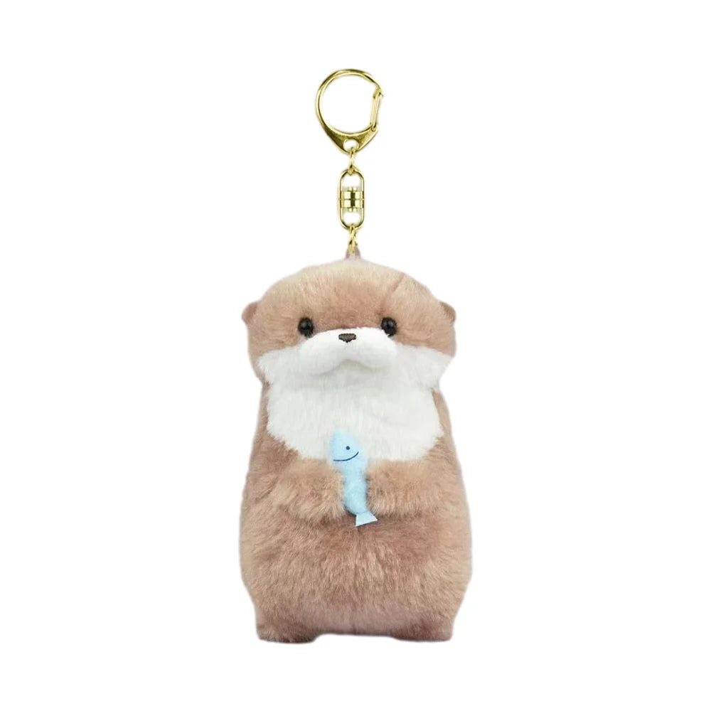 Cute Otters Holding Fish Plush Doll Keyrings Lightweight Hanging Pendant Props For School Bag