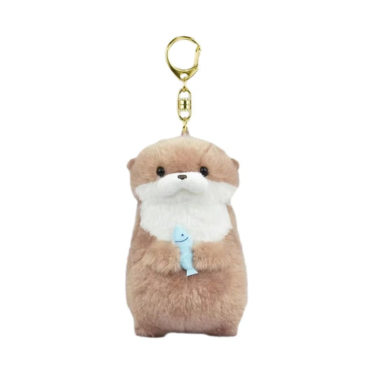 Cute Otters Holding Fish Plush Doll Keyrings Lightweight Hanging Pendant Props For School Bag