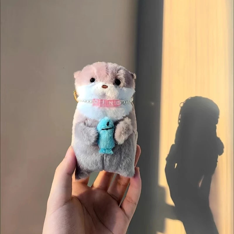 Cute Otters Holding Fish Plush Doll Keyrings Lightweight Hanging Pendant Props For School Bag