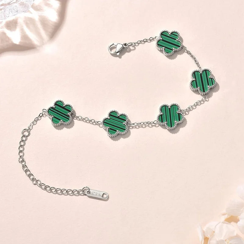 Lucky Clover Women's Hand Bracelets Double Sided Flowers Jewellery Gifts Stainless Steel