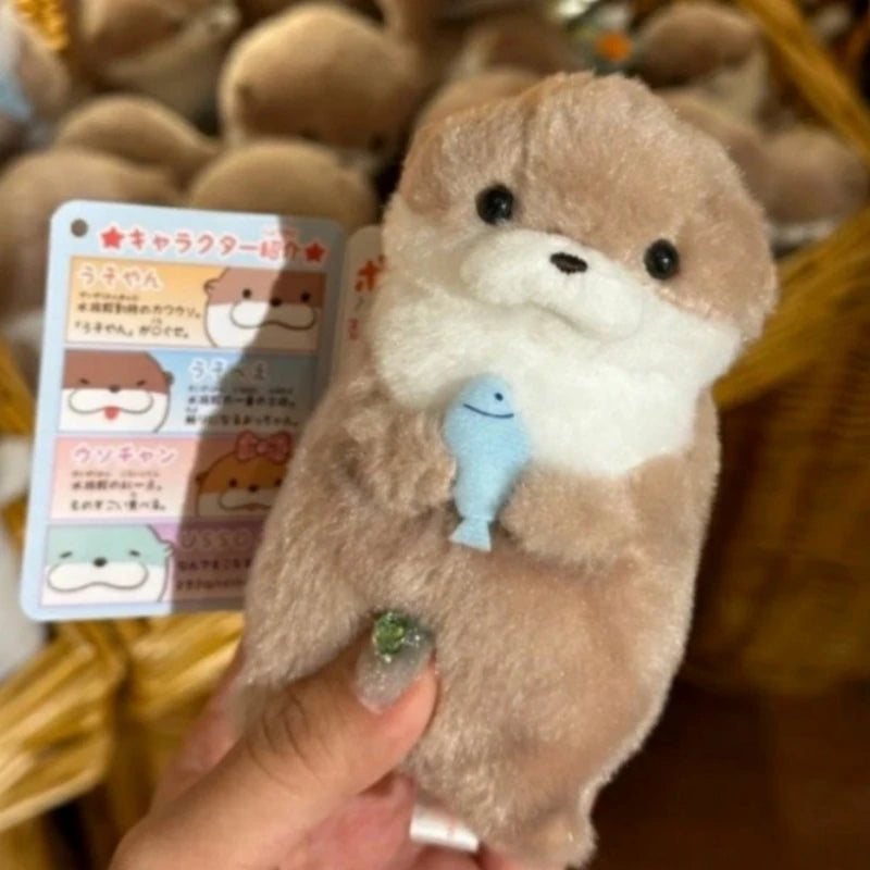 Cute Otters Holding Fish Plush Doll Keyrings Lightweight Hanging Pendant Props For School Bag