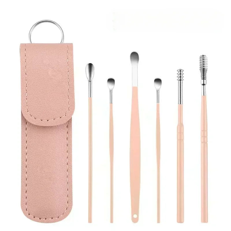 6Pcs/set Stainless Steel Spiral Ear Pick Spoon Ear Wax Removal Cleaner Ear Tool Multi-Function