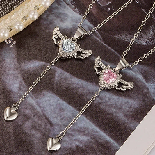 925 Sterling Silver Heart Angel Wings Pendant Choker Necklaces For Women Aesthetic Jewelry
