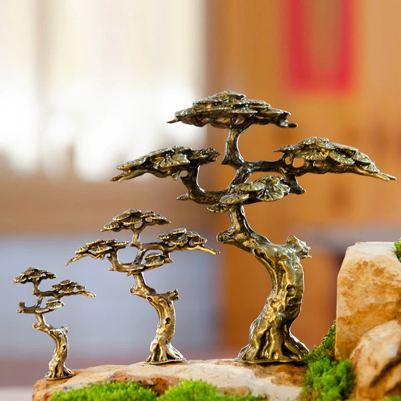 Mini Welcome Pine Miniature Figurine Copper Small Faux Tree Decor for Bonsai Tree Statues