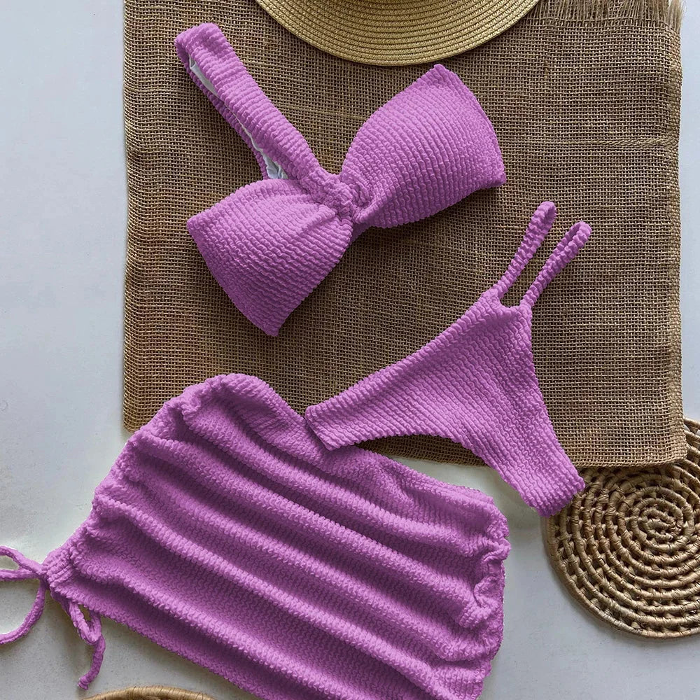 Sexy 3 pieces Micro Bikini 2025 Women Swimsuit Female Swimwear Thong Bikinis Set
