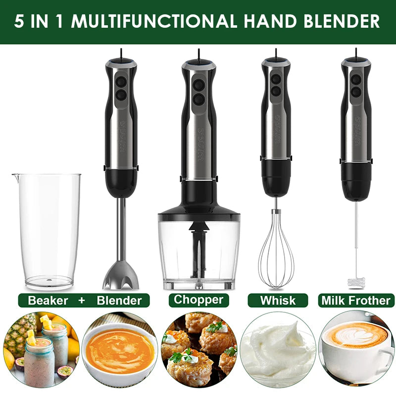 Wancle Electric Immersion Hand Blender Mixer 1000W 5 in 1 Powerful Kitchen Blender