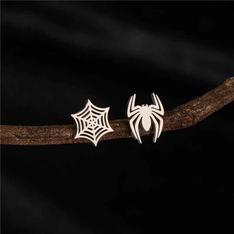 Hiphop Punk Spider Earings Fashion Women Jewelry Small Spider Web Stud Earrings Men
