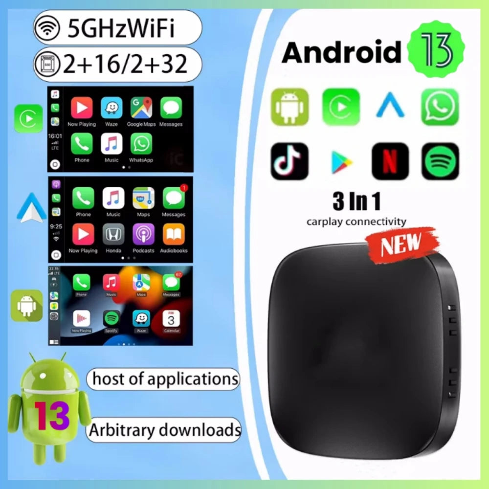 2+32G Ai Box Android 13 Wireless Android Auto & CarPlay Smart Tv Box Support Youtube Netflix Car