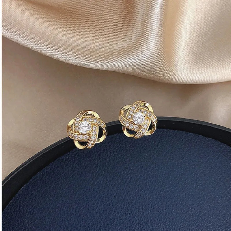 Light Luxury Zircon Stud Earrings Simple Cross Hollow Geometric Earrings Wedding