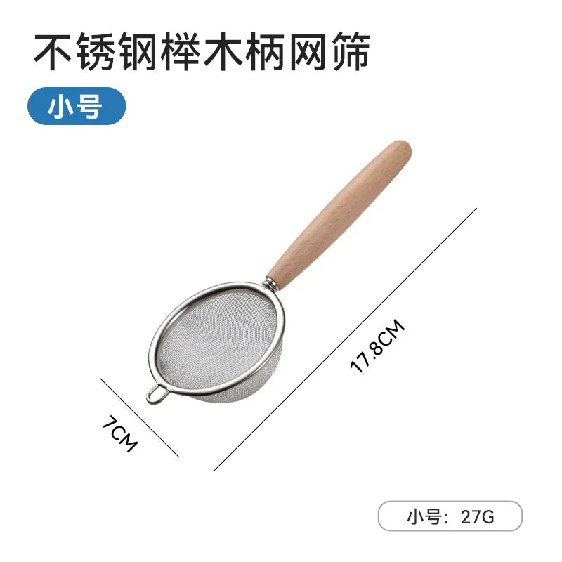 Wooden Handle Stainless Steel Small Colander Fine Mesh Oil Strainer Multi-function