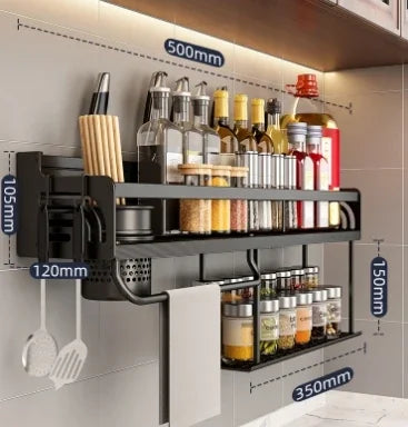 Kitchen Shelf Wall-Mounted Spice Storage Racks Kitchen Knife Holder Seasoning Shelf Organizer