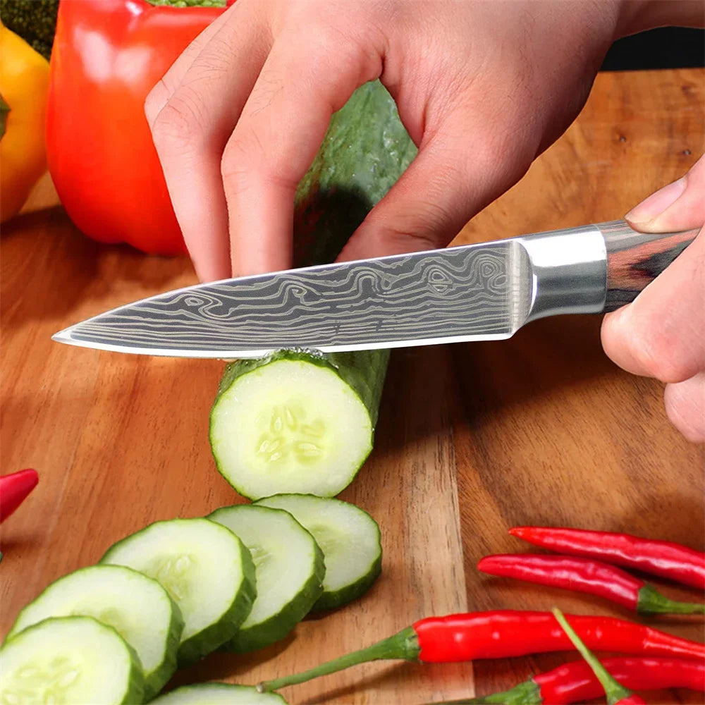 3.5 Inch Kitchen Chef Knife Fruit Knife Stainless Steel Laser Damascus Pattern Colored