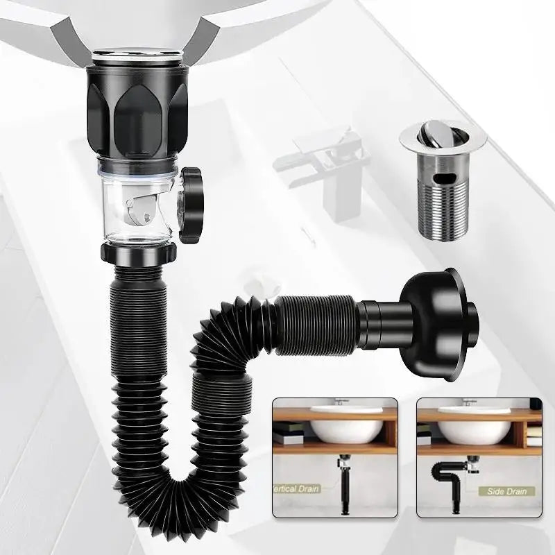 Kitchen Sink Drain Pipe Flexible Stretchable Deodorant Strainer Pipeline Washbasin Anti Blockage