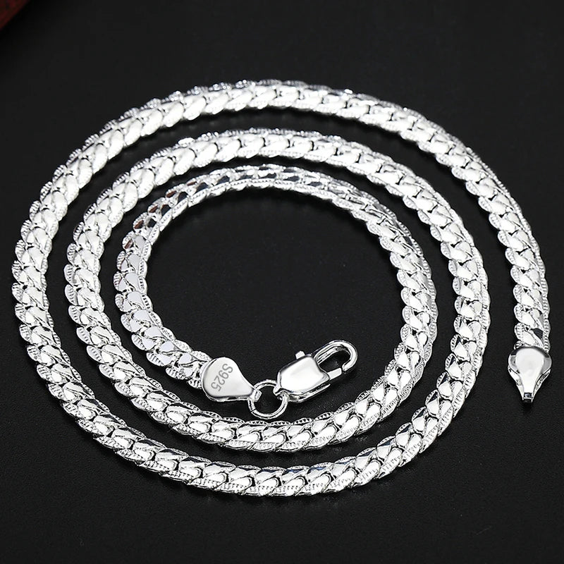 KCRLP 925 Sterling Silver 6mm Side Chain 8/18/20/22/24 Inch Necklace For Woman Men Fashion