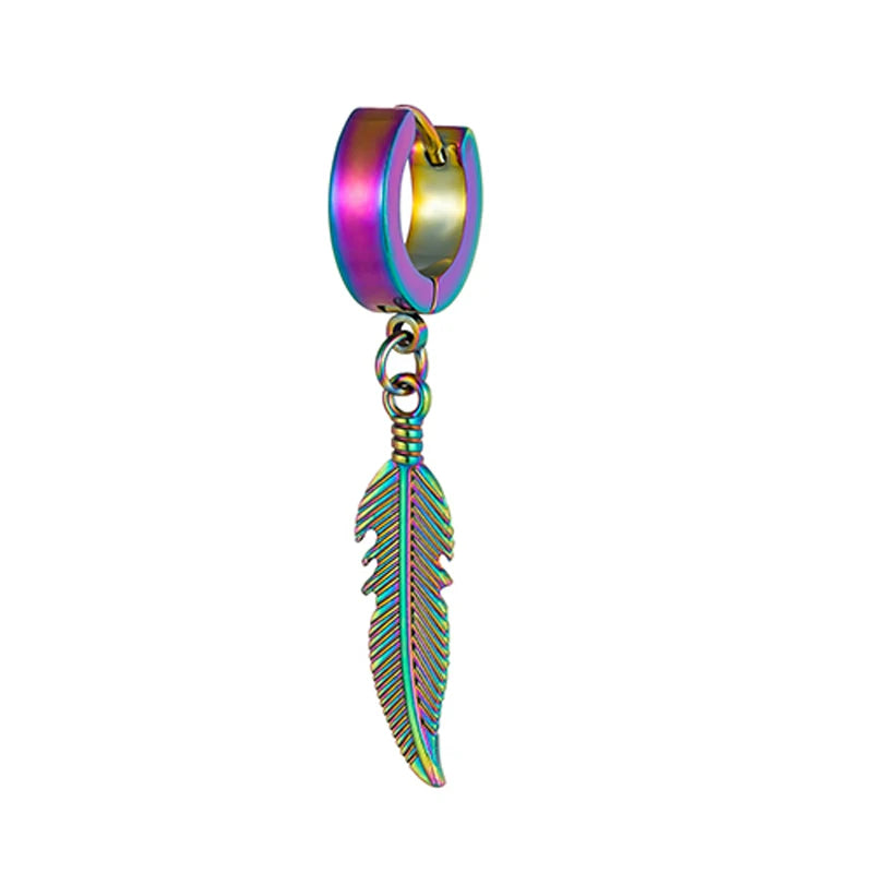 1 Pieces Simple Feather Pendant Ear Studs Man Women Stainless Steel Earrings Unisex Fashion