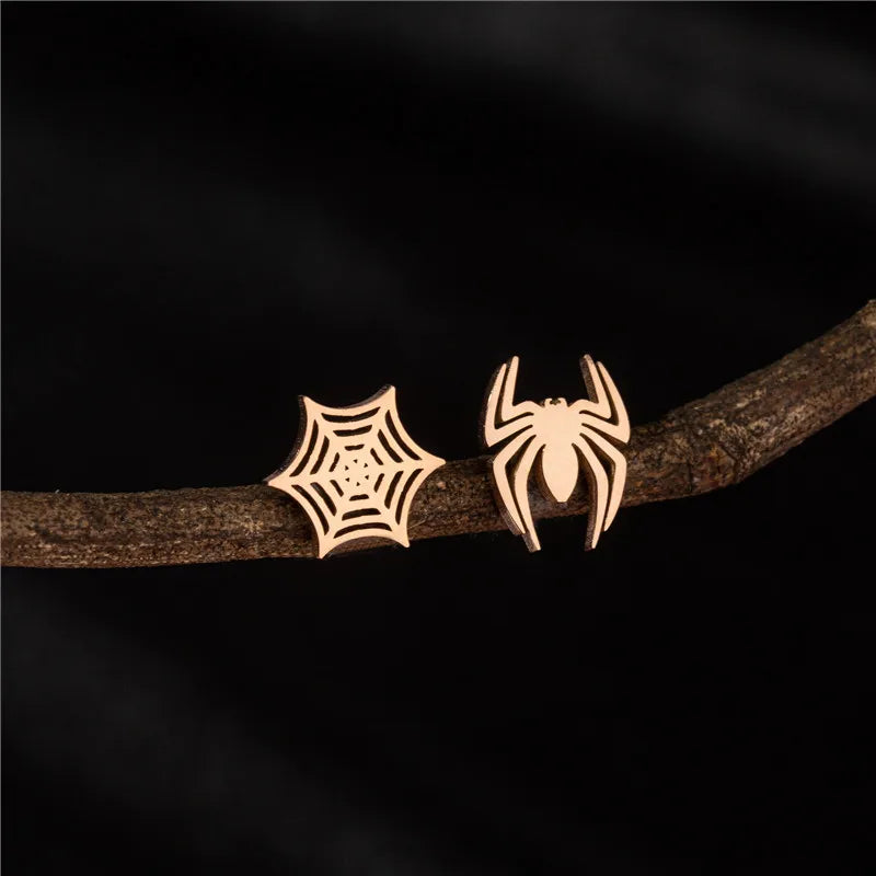 Hiphop Punk Spider Earings Fashion Women Jewelry Small Spider Web Stud Earrings Men