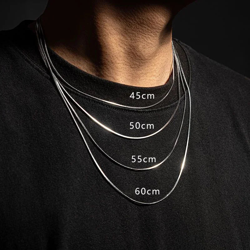 Punk Hip-hop 2MM Snake Link Chain 925 sterling silver Necklace for Men Women Silver Male