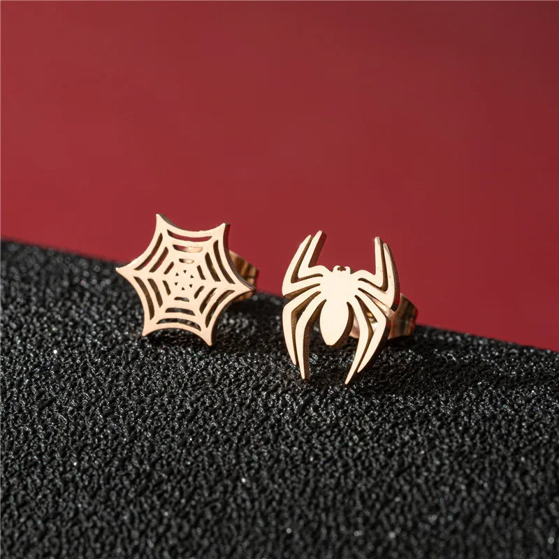 Hiphop Punk Spider Earings Fashion Women Jewelry Small Spider Web Stud Earrings Men