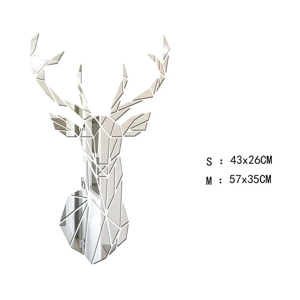 Multiple Sizes 3D Deer Head Stickers Mirror Surface Decals DIY Self-adhesive Wall Art