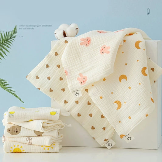 1pc Cotton Gauze  Towel Cartoon Muslin Newborn Burp Cloth Square Towels 4 Layers Thick