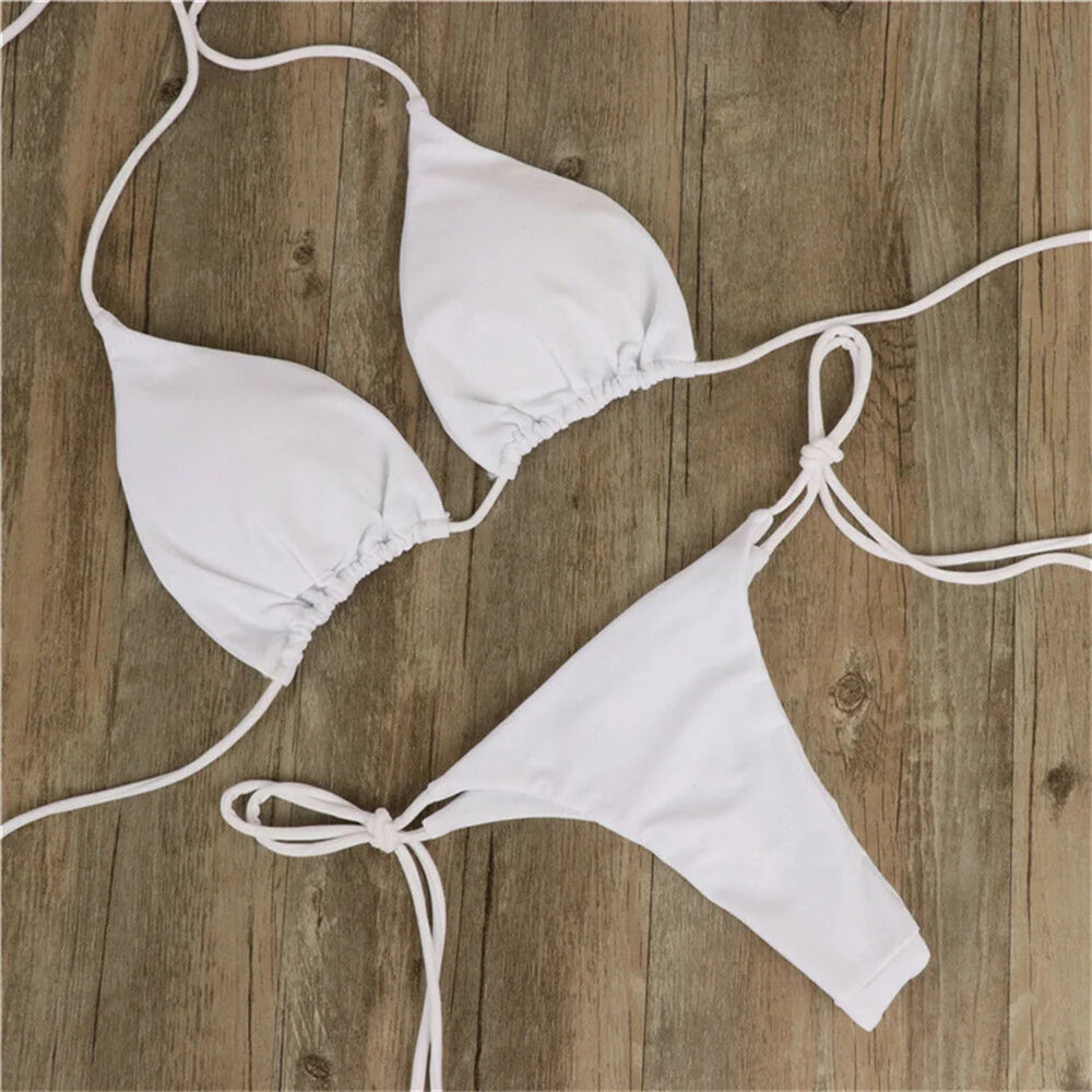 Women's swimsuit Bikinis Set Women Sexy Pink Bandage Ladies Thongs Solid Two Piece