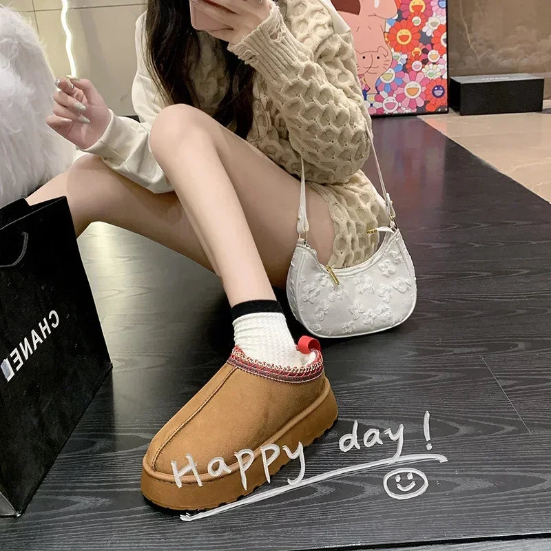 Snow Boots for Women 2023 Winter New Cashmere Warm Thick Soles Without Heel-covered