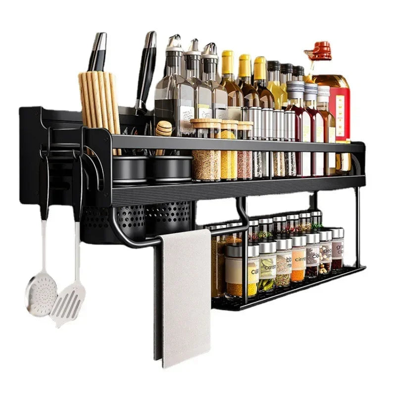 Kitchen Shelf Wall-Mounted Spice Storage Racks Kitchen Knife Holder Seasoning Shelf Organizer