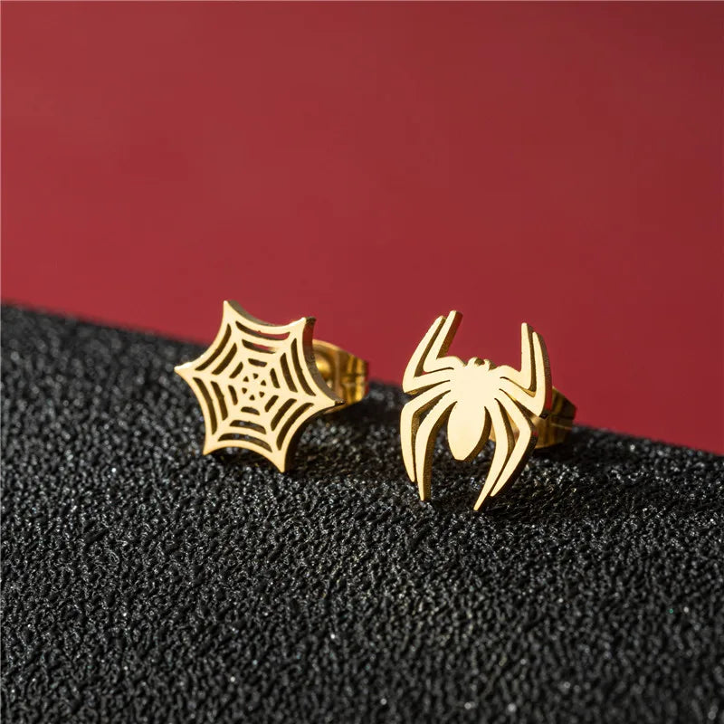 Hiphop Punk Spider Earings Fashion Women Jewelry Small Spider Web Stud Earrings Men