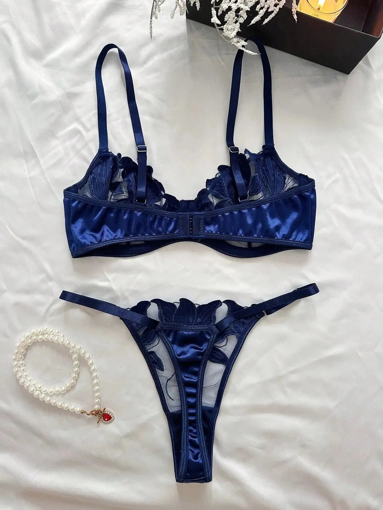 2024 Floral Embroidery Sexy Lingerie Set Women Thin Transparent Bralette Lace