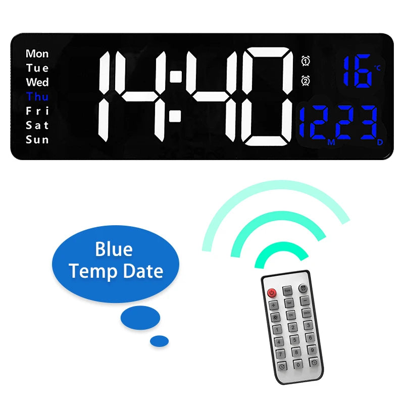 Large Digital Wall Clock Remote Control Temp Date Week Display Power Off Memory Table Clock