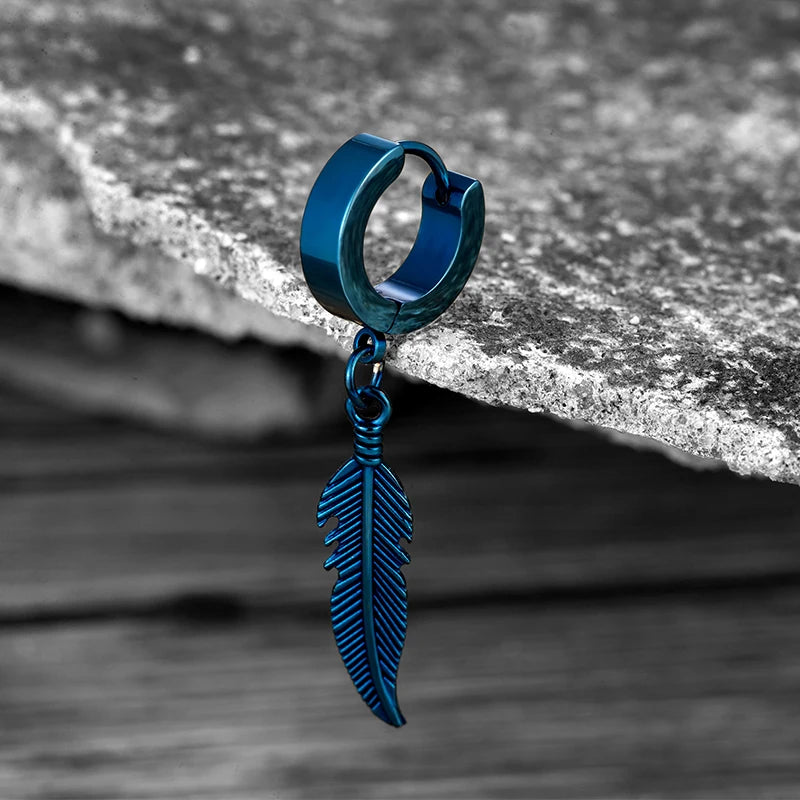 1 Pieces Simple Feather Pendant Ear Studs Man Women Stainless Steel Earrings Unisex Fashion