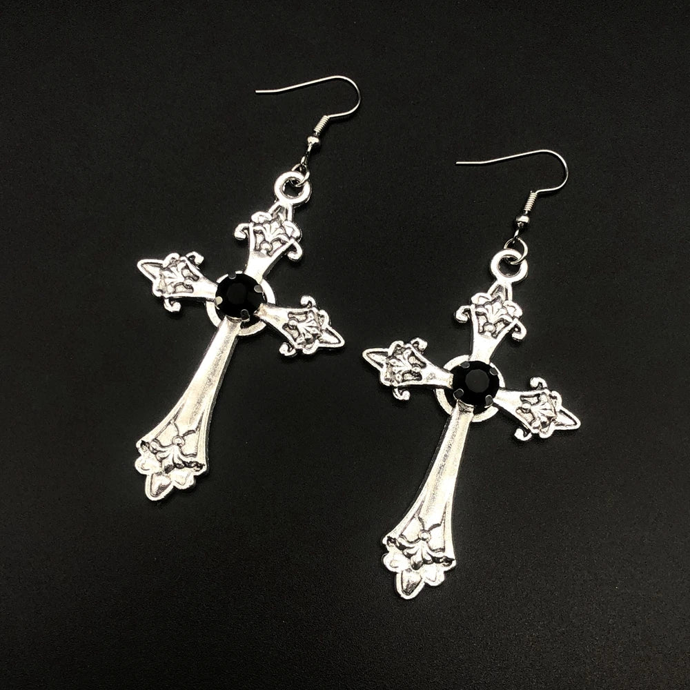 Large Detailed Cross Drill Pendant Jewel Necklace Silver Color Tone Gothic Punk Jewellery Fashion