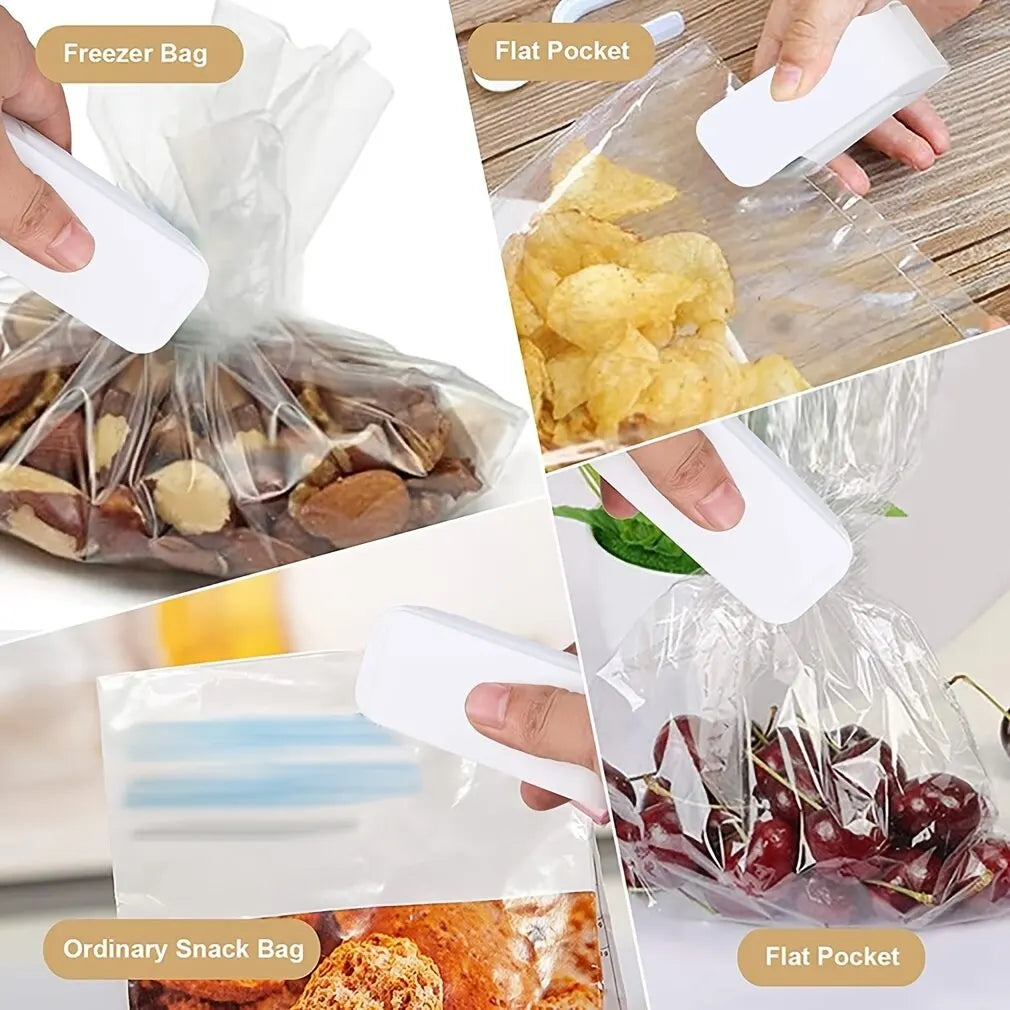 1pc Portable Bag Heat Sealer Plastic Package Storage Bag White Mini Home Sealing Clip