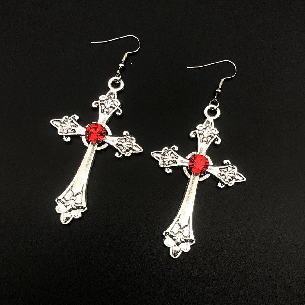 Large Detailed Cross Drill Pendant Jewel Necklace Silver Color Tone Gothic Punk Jewellery Fashion