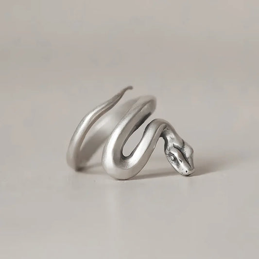 Sterling Silver Snake Frosted Adjustable Rings For Women Fine Jewelry Gift