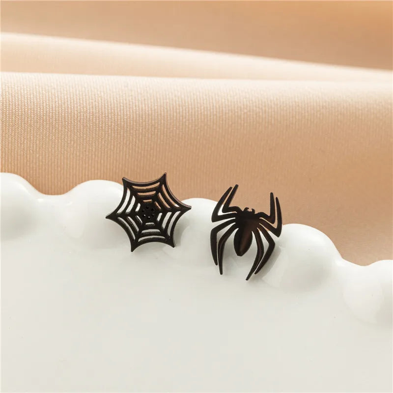 Hiphop Punk Spider Earings Fashion Women Jewelry Small Spider Web Stud Earrings Men